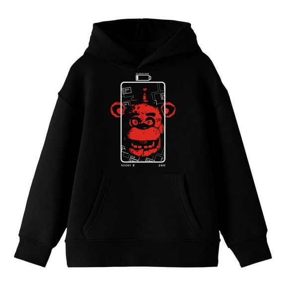 Five Nights At Freddy's Red Freddy Crew Neck Long Sleeve Youth Black Hooded Sweatshirt-XS