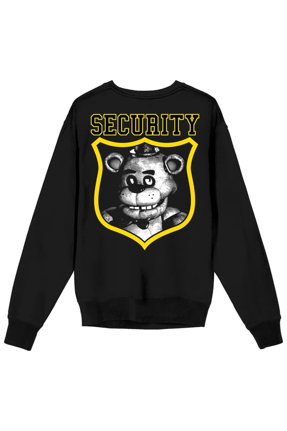Five Nights At Freddy's Security Freddy Badge Adult Black Crew Neck Long Sleeve Sweatshirt-Large