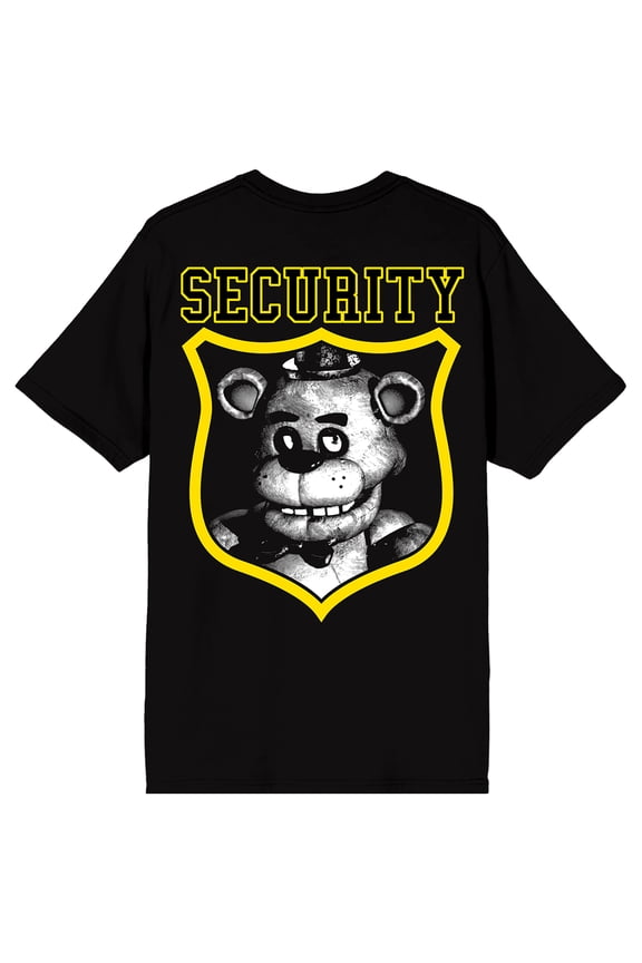 Five Nights At Freddy's Security Freddy Badge Adult Black Crew Neck Short Sleeve T-shirt-5XL