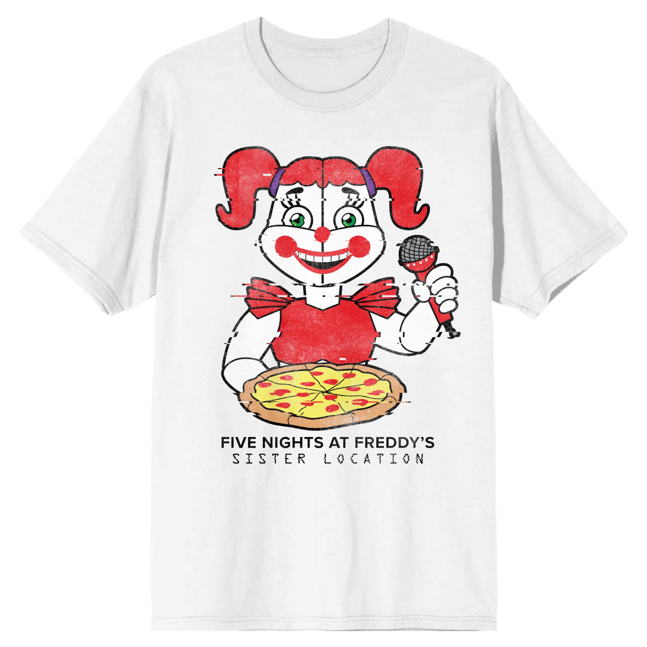 Five Nights At Freddy's Sister Location Circus Baby Slicing Pizza Crew Neck Short Sleeve Youth Girl's White T-shirt-XXL