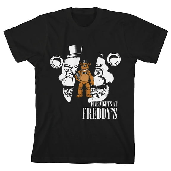 Five Nights At Freddy's Split Freddy Face Boy's Black T-shirt-Small