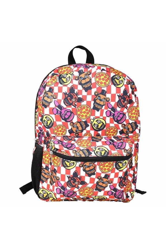 Five Nights at Freddy's 16" Red Checkered with Pizza Nylon School Backpack for Kids, with a front Pocket