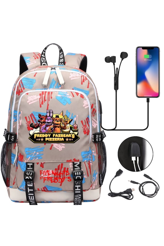 Five_Nights_Freddy School Backpack Multifunctional Laptop Knapsack Waterproof Student Bookbag with USB Charging Port