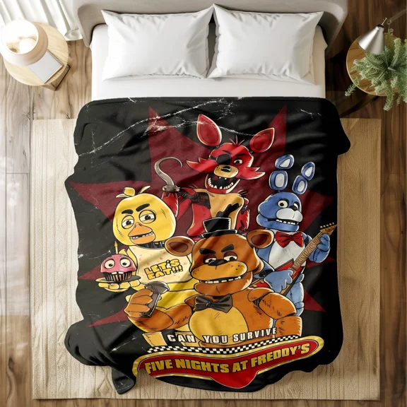 Five Nights at Freddy's Printed Blanket with Vibrant Character Prints - Soft Blankets, Super Soft & Skin - friendly, Long - Lasting & Quick - Drying, Machine Washable, Multi