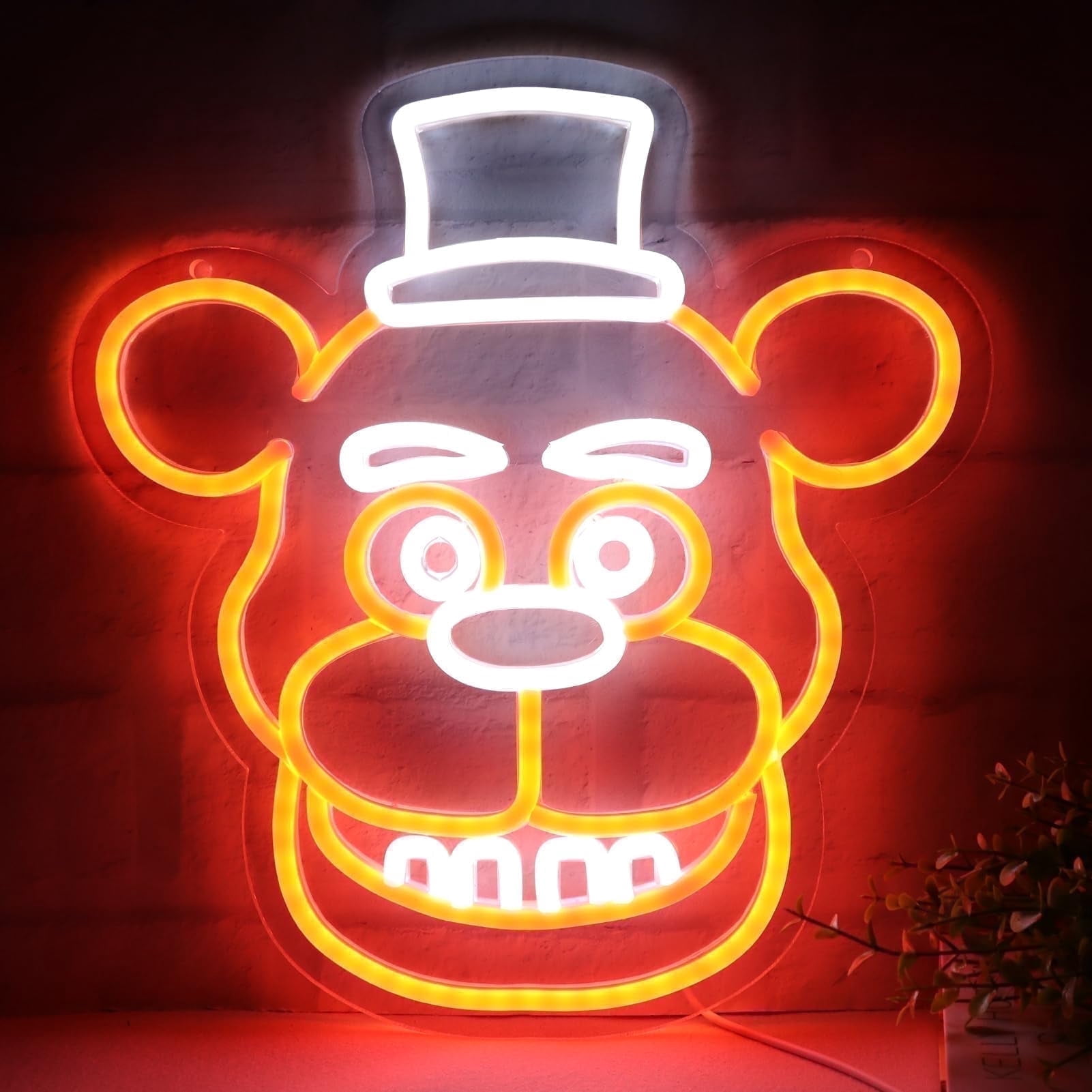 JFLLamp LED Neon Sign Teddy Bear Shape Red Orange White Light USB Powered Acrylic Backboard Wall Decor for Bedroom Game Room