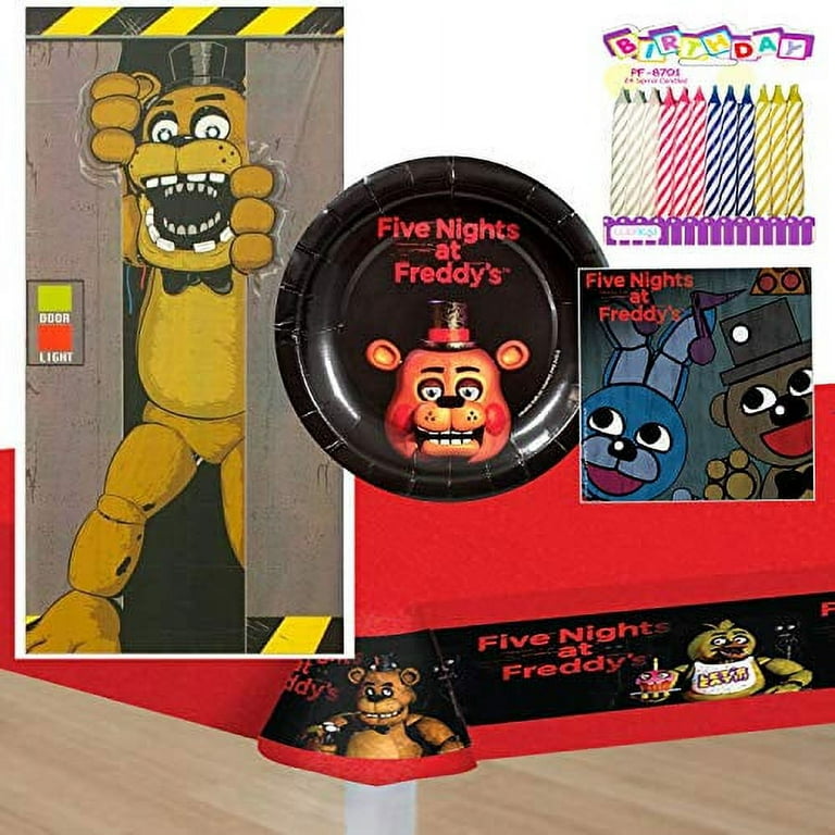 Five Nights at Freddys Party Supplies Plack Serves 16: Dessert Plates  Beverage Napkins Table Cover and Door Cover with Birthday Candles (Bundle  for 16) 