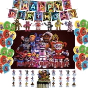 Five Nights Party Decorations Freddys Birthday Party Supplies include Happy Birthday Banner ,Balloons,Cake Cupcake Toppers, Freddys Background