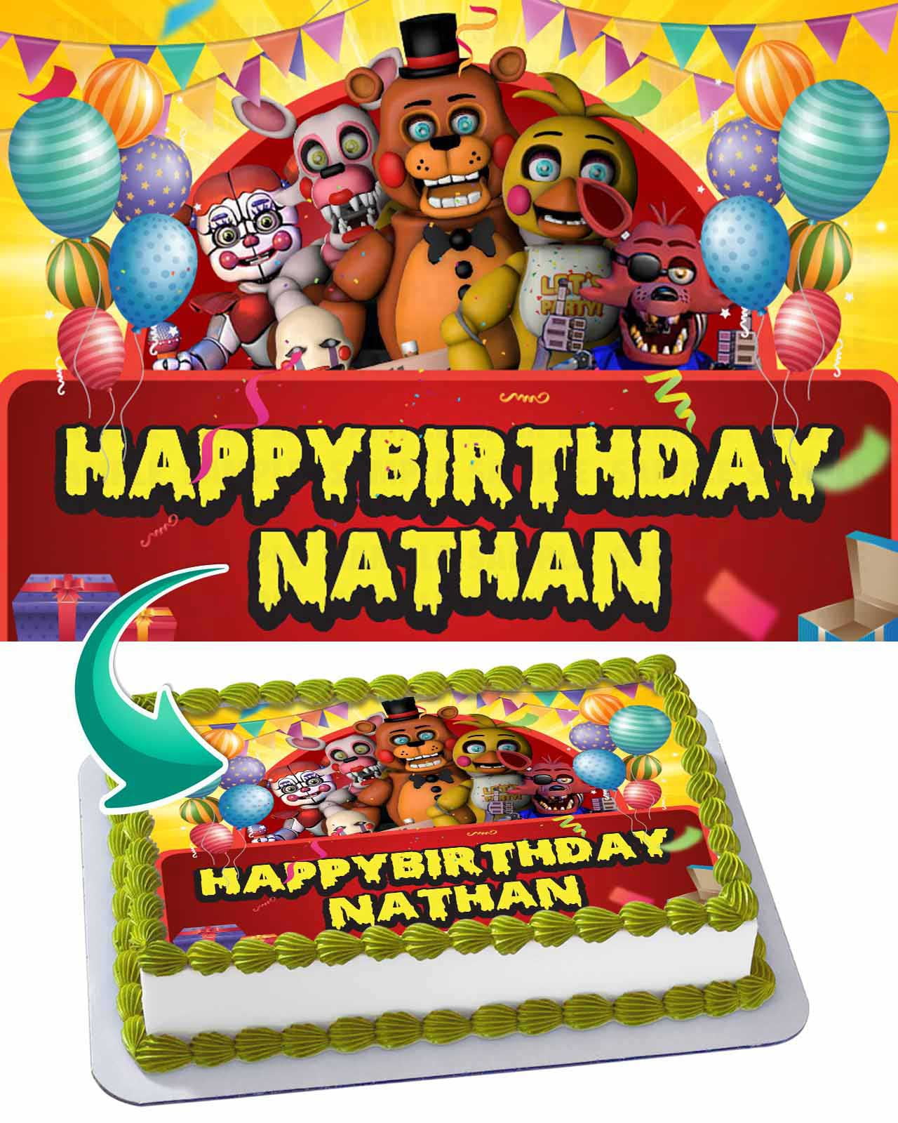 Five Nights at Freddy's Edible Cake Image Topper Personalized Picture 8  Inches Round 