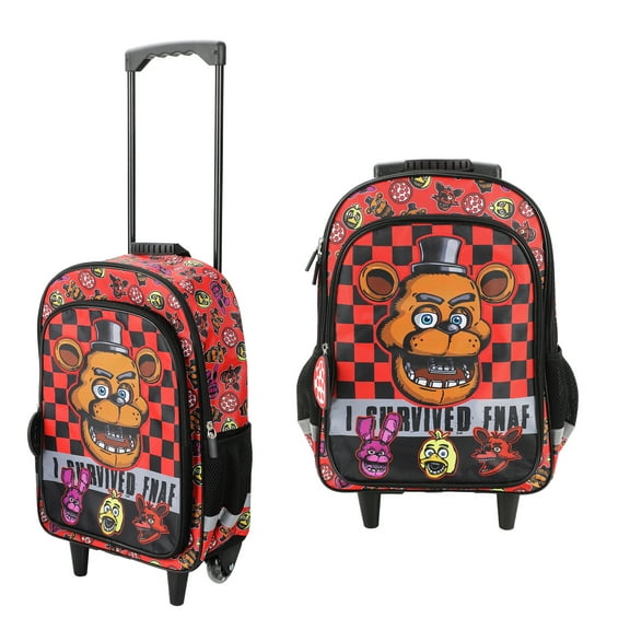 Five Nights at Freddy's 16" Rolling Travel Backpack With Wheels And Pizza Keychain