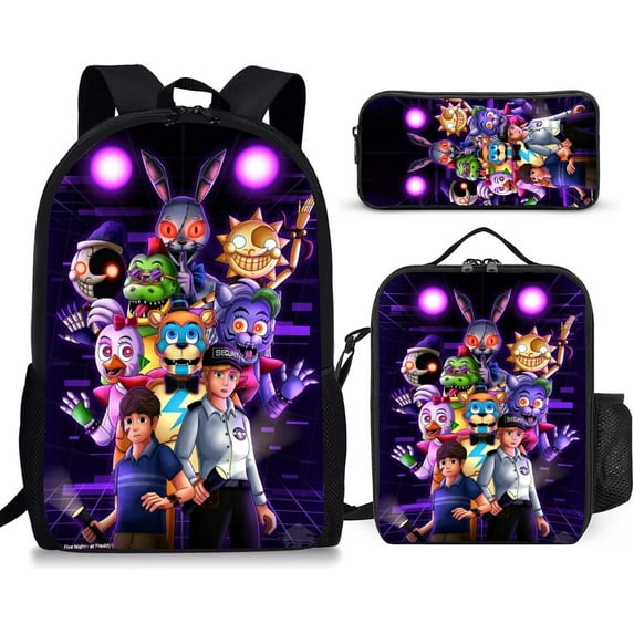 Five Nights at Freddy's 17Inch Cartoon Backpack 3PC Backpack Set Novelty Laptop With Lunch Box Pencil Bag Game Fans Gifts for Travel Sport, Style2