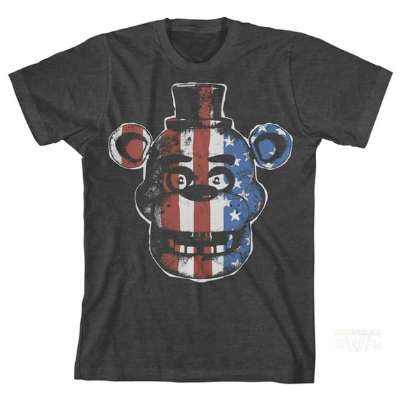 Five Nights at Freddy's American Flag Freddy Boy's Charcoal Heather T-shirt-S
