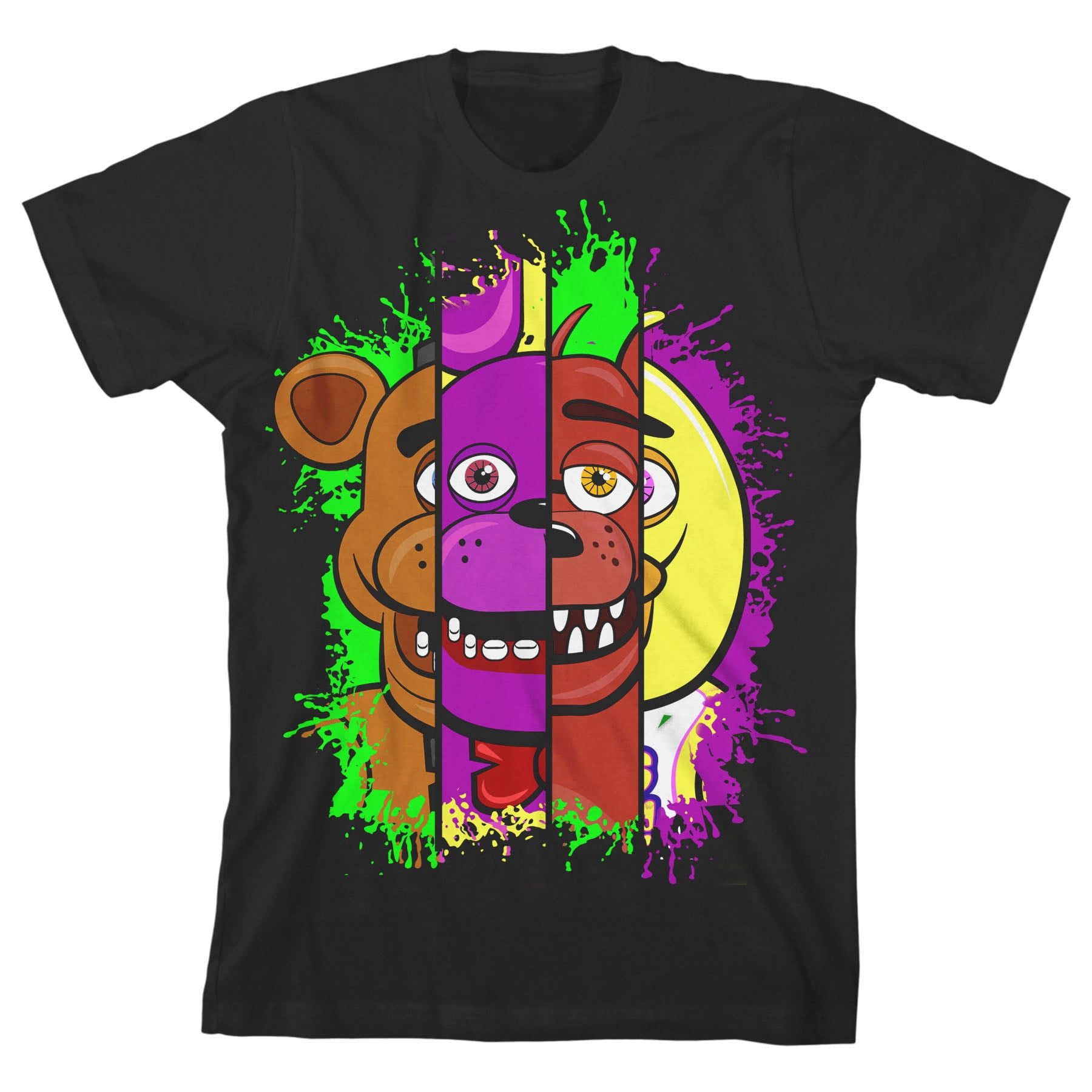 Five Nights at Freddy's Animatronic Characters Mash Up Boy's Black T-shirt-Small