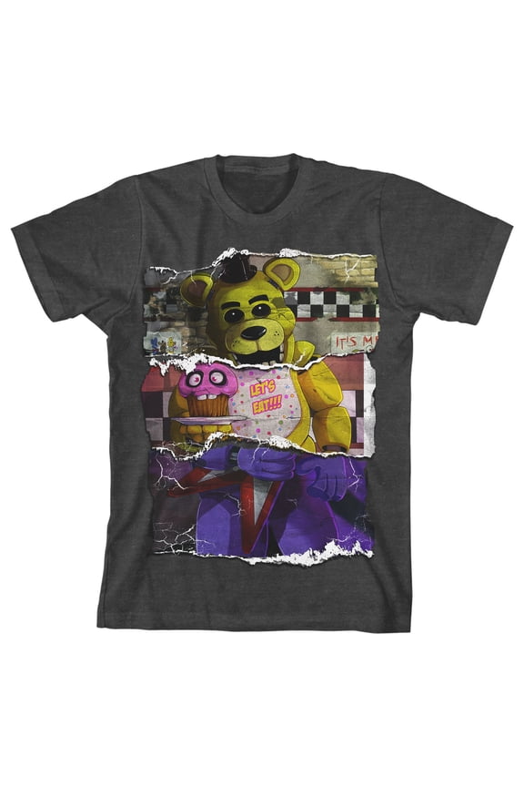Animatronic Collage Art Boy's Charcoal Heather T-shirt-Medium