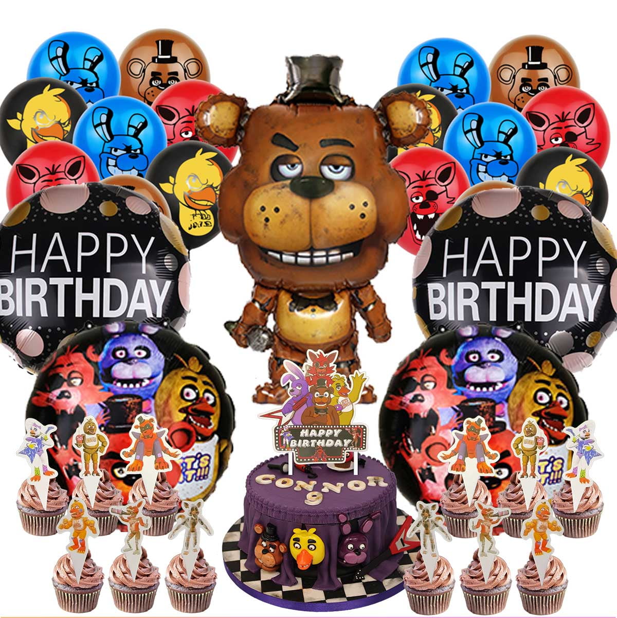 Five Nights at Freddy's Balloons Cake Topper Party Supplies Birthday Set Decorations Kit Fans