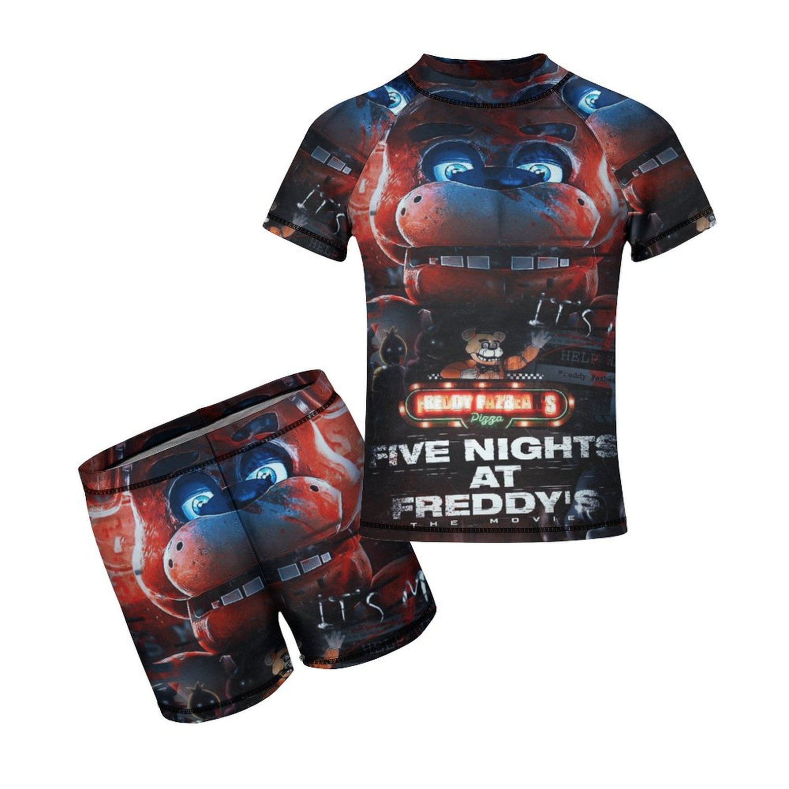 Five Nights at Freddy's Boys 2-Piece Swimsuit Set, Short Sleeve Rash ...