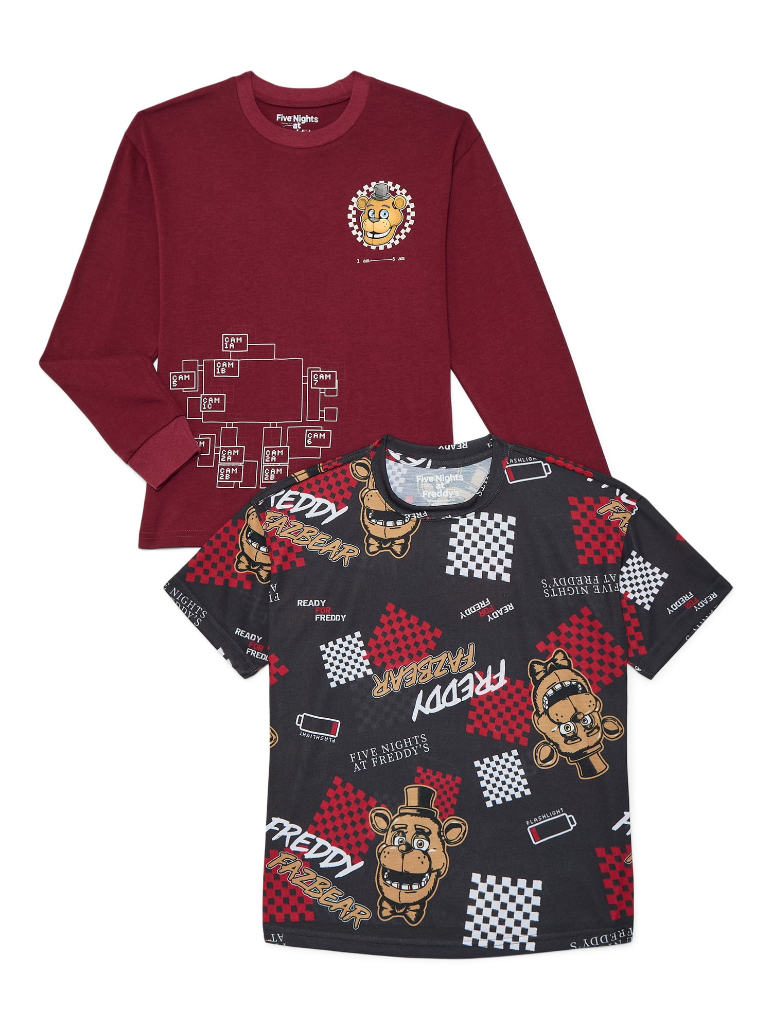 Five Nights at Freddy's Boys Graphic Short Sleeve and Long Sleeve T-Shirts, 2-Pack, Sizes XS-2XL