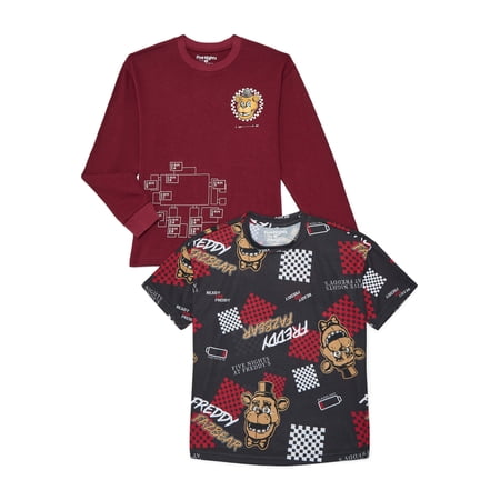 Five Nights at Freddy's Boys Graphic Short Sleeve and Long Sleeve T-Shirts, 2-Pack, Sizes XS-2XL