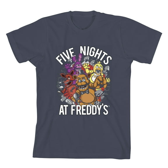 Five Nights at Freddy's Breaking Walls Boy's Navy Crew Neck Short Sleeve T-shirt-Large