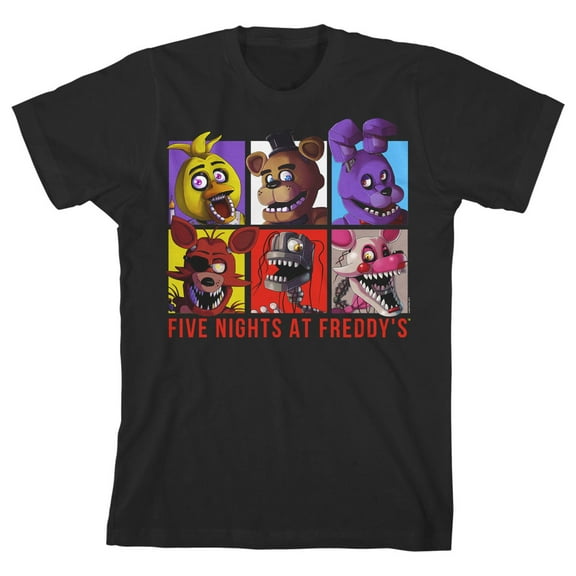 Five Nights at Freddy's Character Squares Boy's Black T-shirt-Large