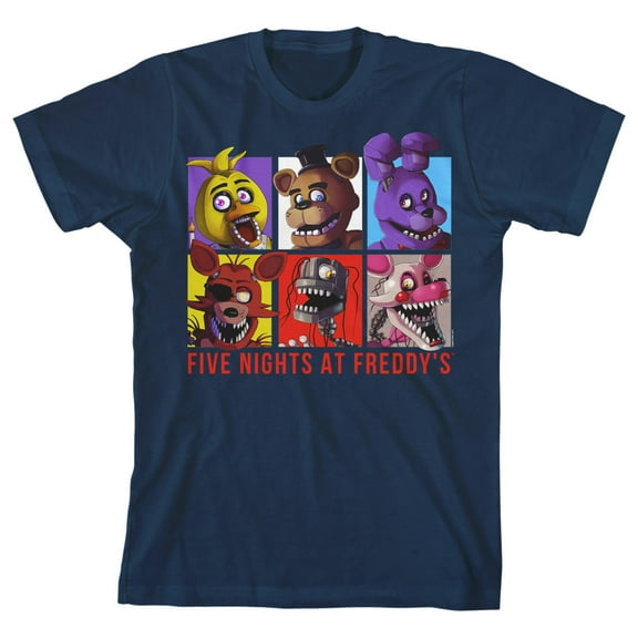 Five Nights at Freddy's Character Squares Boy's Navy T-shirt-Small