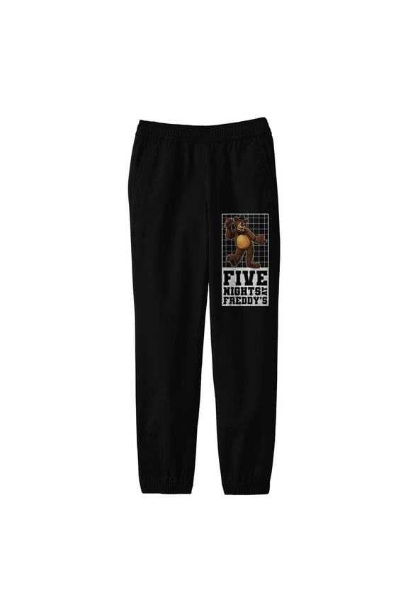 Character with Checkered Background Youth Black Graphic Jogger Pants-Small