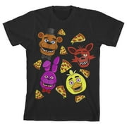 Five Nights at Freddys Characters And Pizza Boys Black T-shirt-Medium