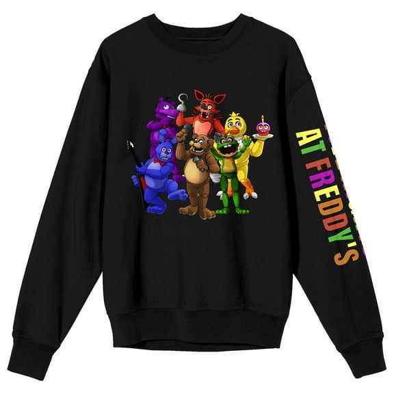 Five Nights at Freddy's Characters and Multi-Color Sleeve Title Adult Crew Neck Sweatshirt-Large