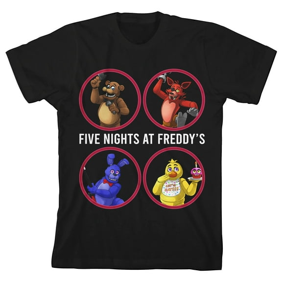 Five Nights at Freddy's Characters in Circles Youth Boys Black Tee-Medium