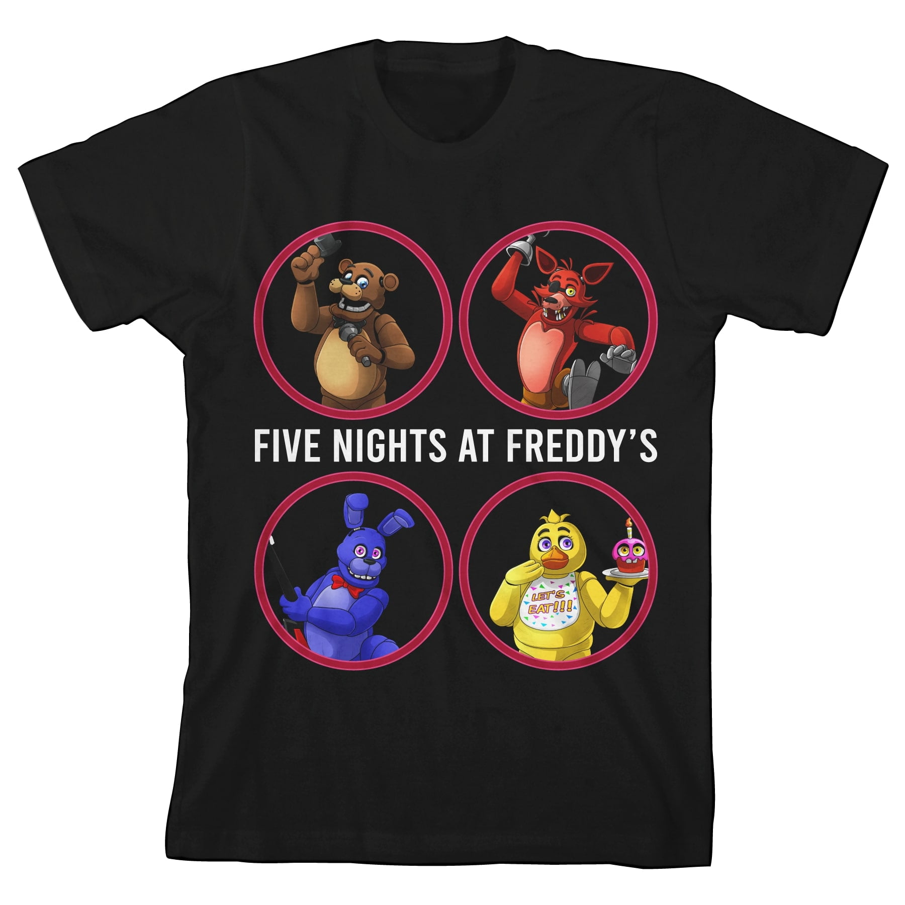 Five Nights at Freddy's Characters in Circles Youth Boys Black Tee-XL