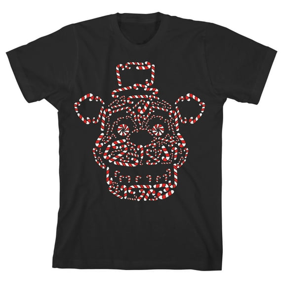 Five Nights at Freddy's Christmas Candy Freddy Boy's Black T-shirt-XS