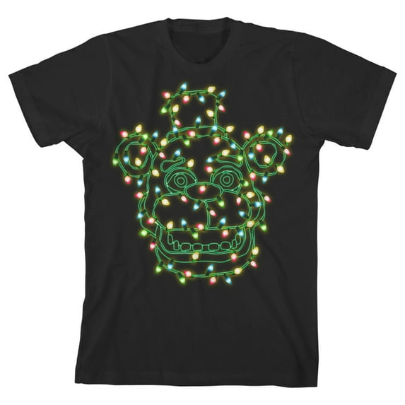 Five Nights at Freddy's Christmas Lights Freddy Face Boy's Black T-shirt-S