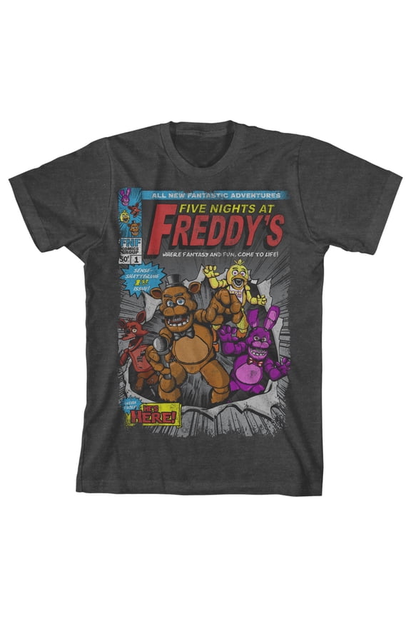 Comic Cover Art Boy's Charcoal Heather T-shirt-Small