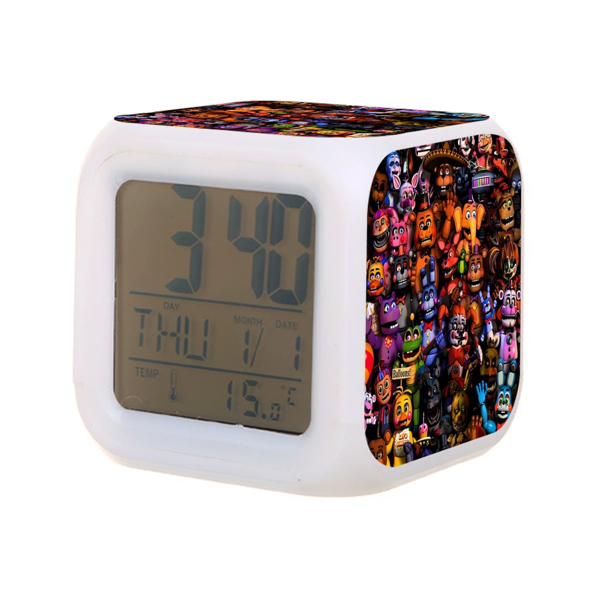 Five Nights at Freddy's Digital Alarm Thermometer Night Glow Cube 7 Color Clock LED Changing LCD Display Suitable for Bedroom Children