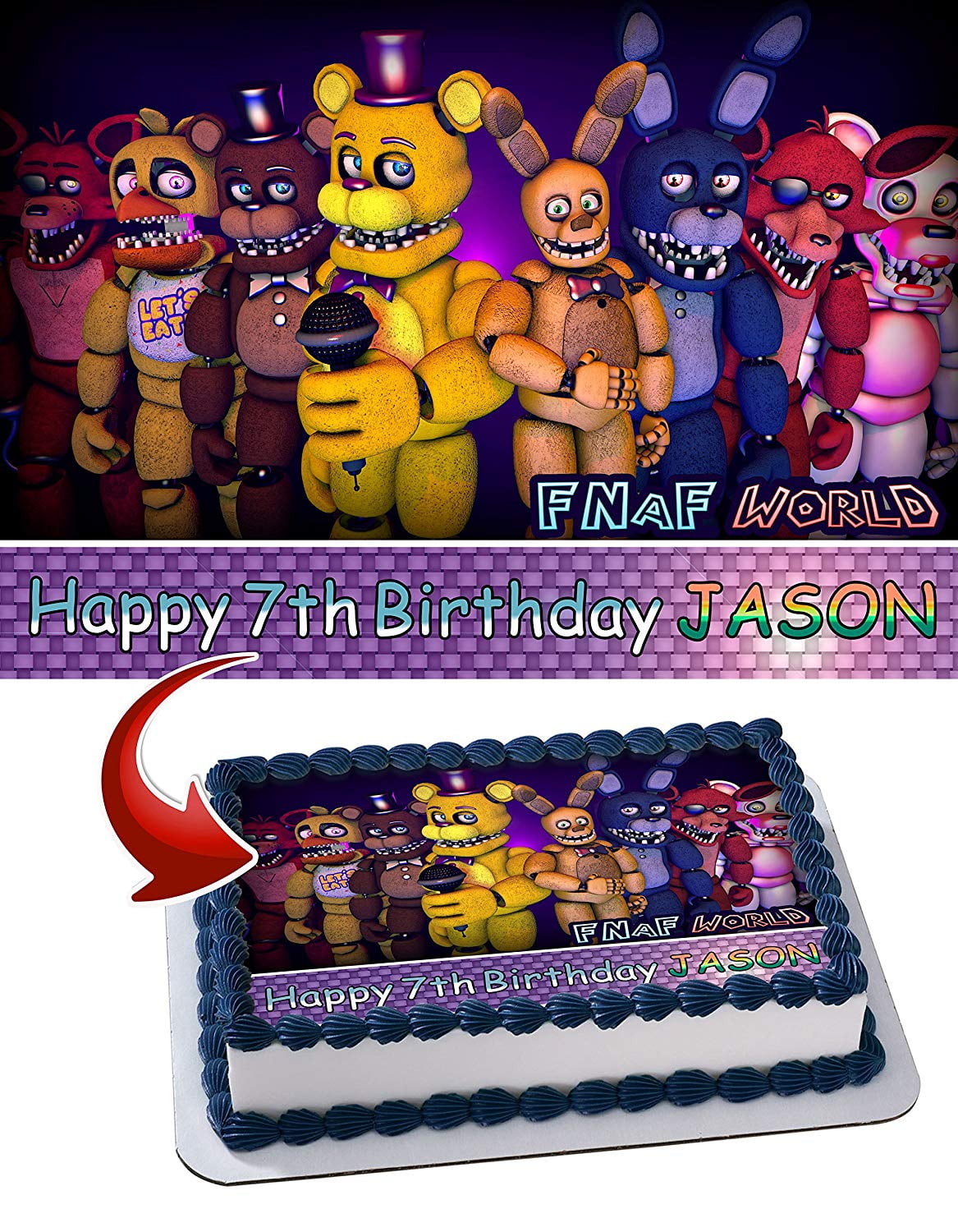 Five Nights at Freddy's Edible Cake Image Topper Personalized Birthday Party 1/4 Sheet