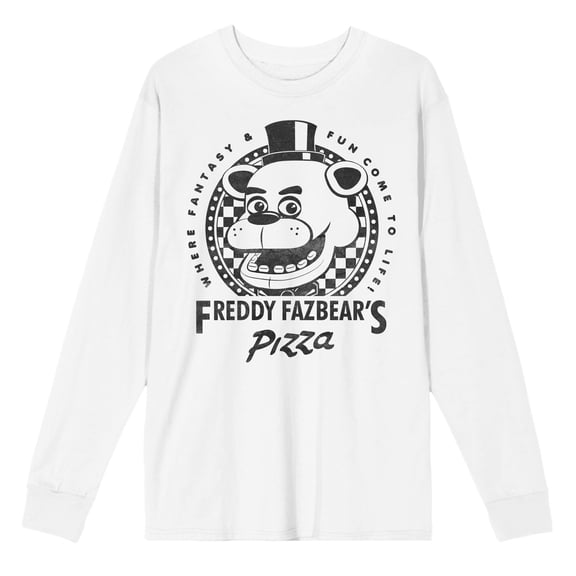 Five Nights at Freddy's Fazbear Pizza Men's White Crew Neck Long Sleeve Shirt-XXL