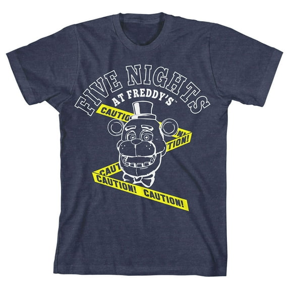 Five Nights at Freddy's Fazbear and Caution Tape Boy's Navy T-shirt-L