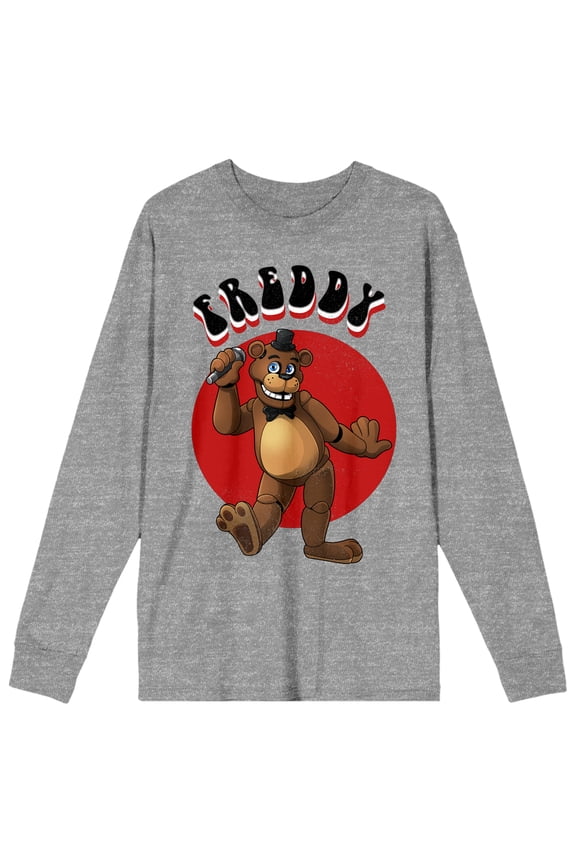 Freddy Adult Heather Gray Long Sleeve Crew Neck Tee-XL