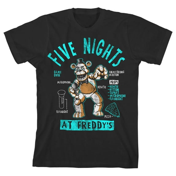 Five Nights at Freddy's Freddy Character Sheet Boy's Black T-shirt-M