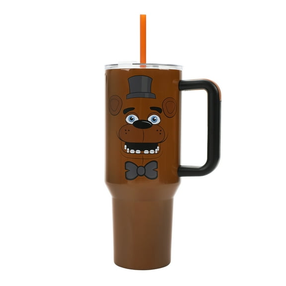 Bioworld Five Nights at Freddy’s Vacuum Insulated 40 Oz. Stainless Steel Tumbler with Leak-Proof Lid & Easy Carry Handle, Freddy Fazbear Design