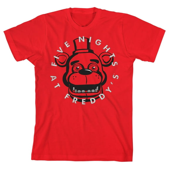 Five Nights at Freddy's Freddy Fazbear Face Line Art Boy's Red T-shirt-XS