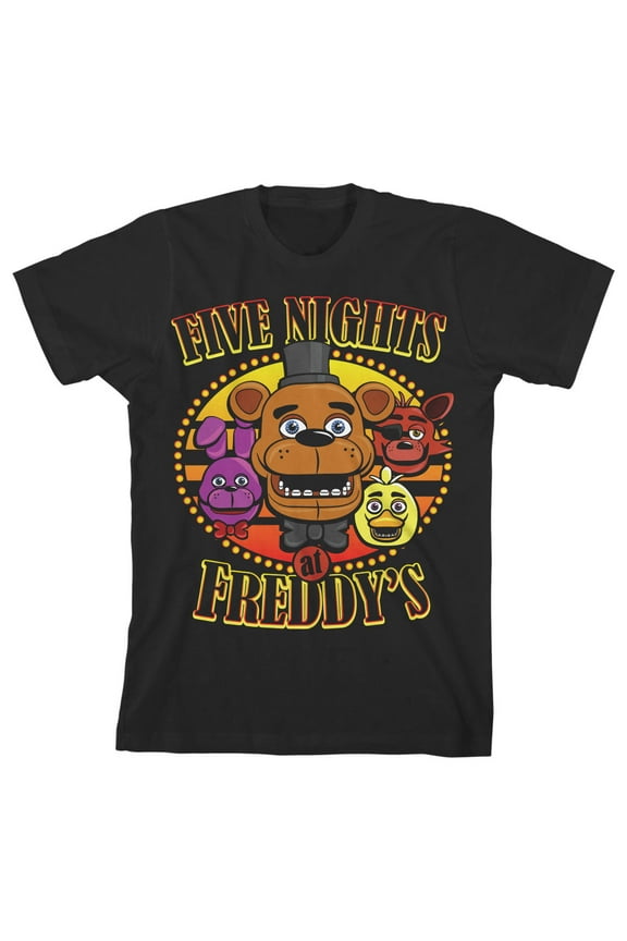 Freddy Fazbear and Friends Boy's Black T-shirt-Medium