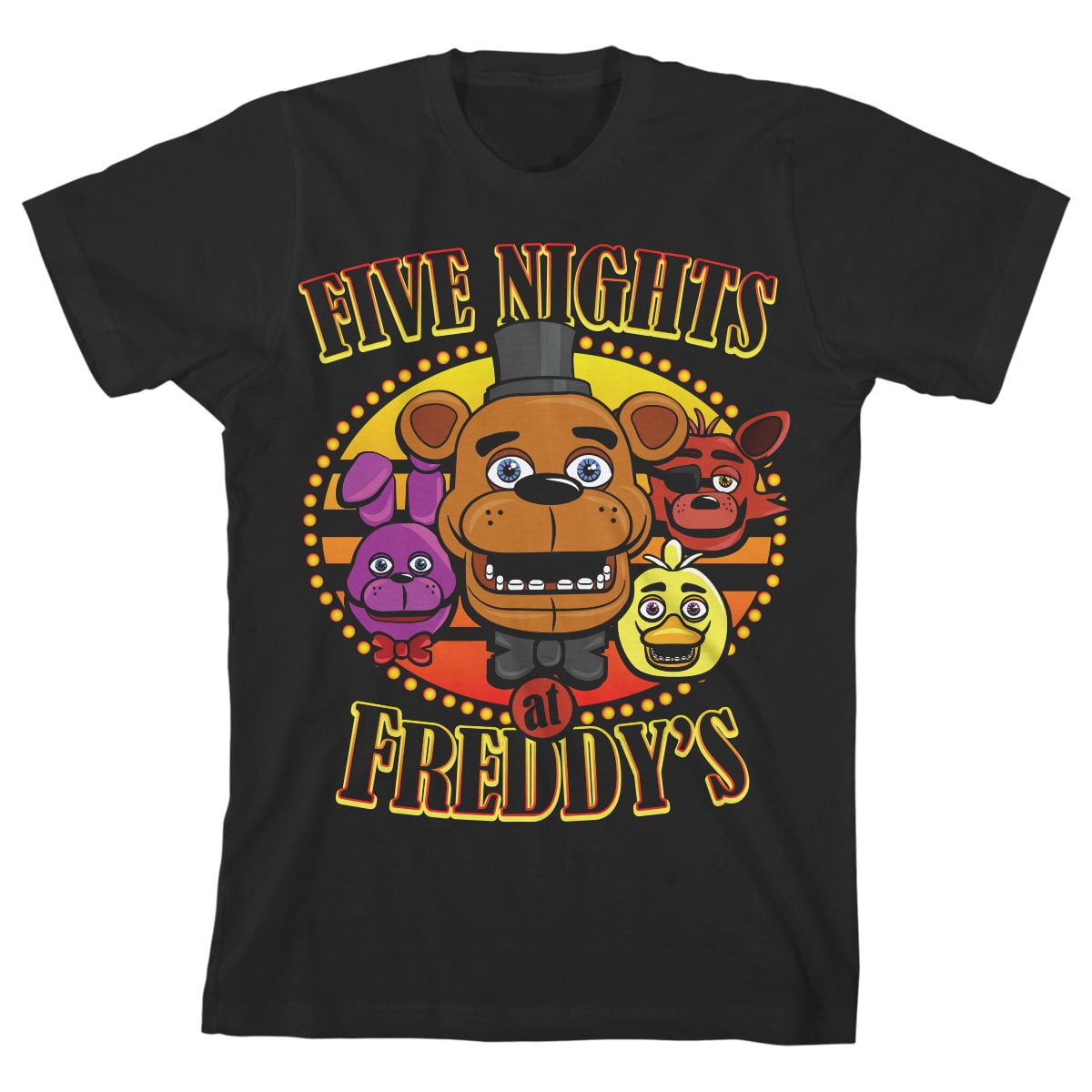 Five Nights at Freddy's Freddy Fazbear and Friends Boy's Black T-shirt-Small