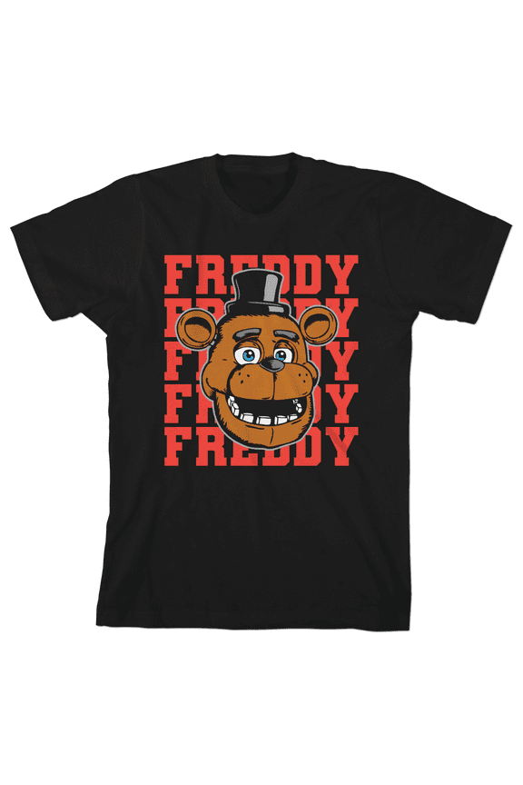 Freddy Repeat Text Boy's Black T-shirt-Large
