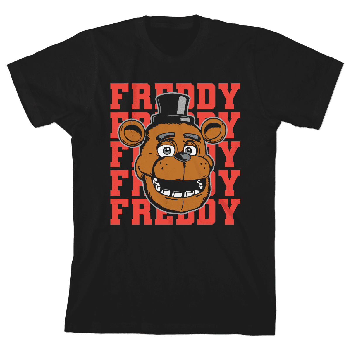 Five Nights at Freddy's Freddy Repeat Text Boy's Black T-shirt-Small