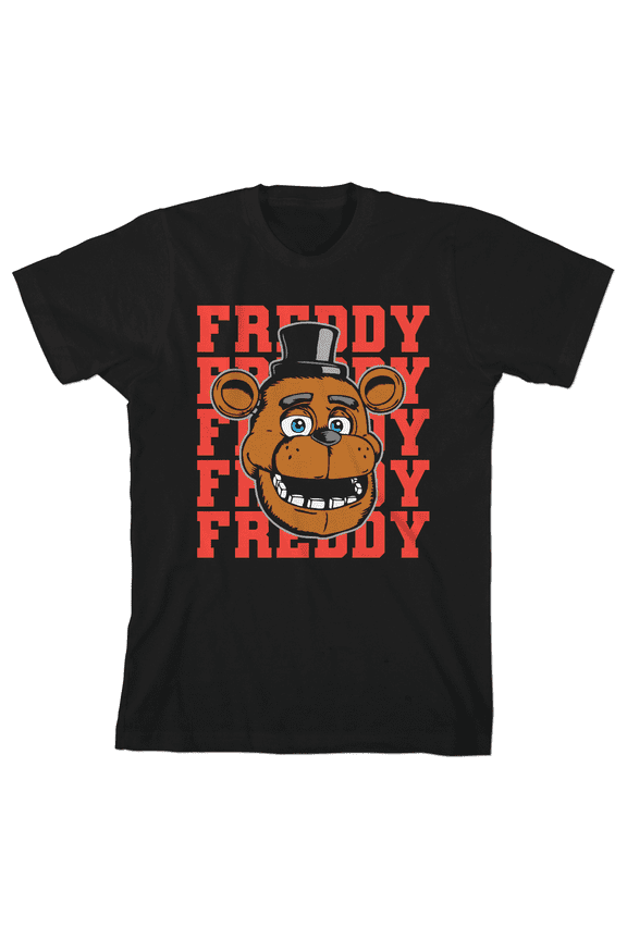 Freddy Repeat Text Boy's Black T-shirt-XL