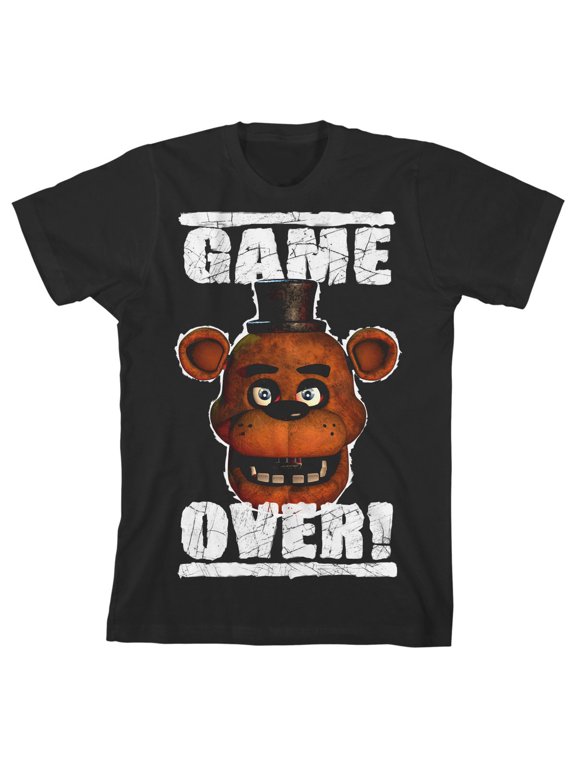 Game Over Freddy Face Boy's Black T-shirt-XL