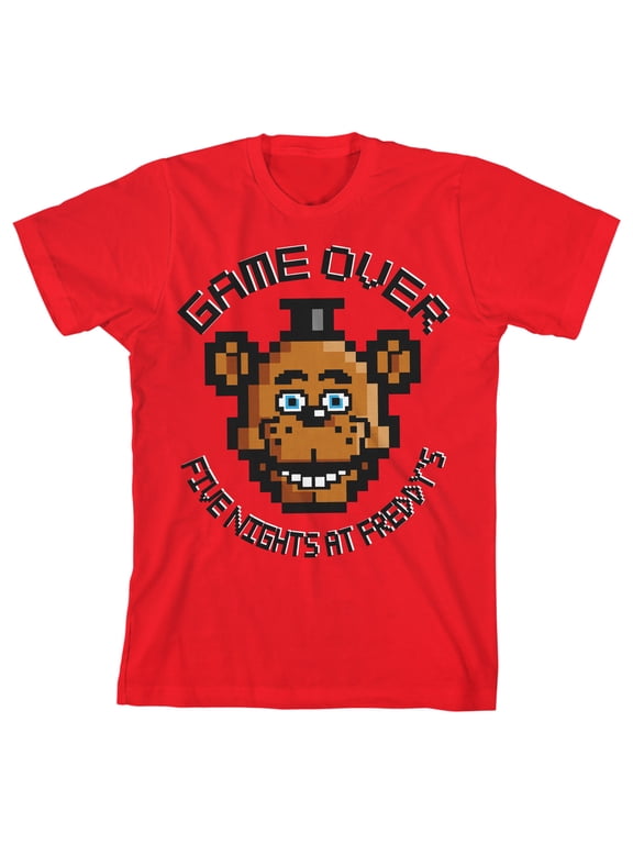 Game Over Freddy Pixel Art Boy's Red T-shirt-Medium