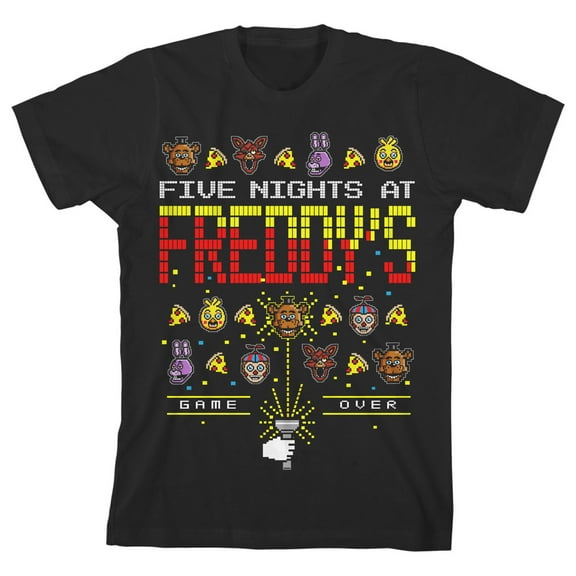 Five Nights at Freddy's Game Over Pixel Art Boy's Black T-shirt-L