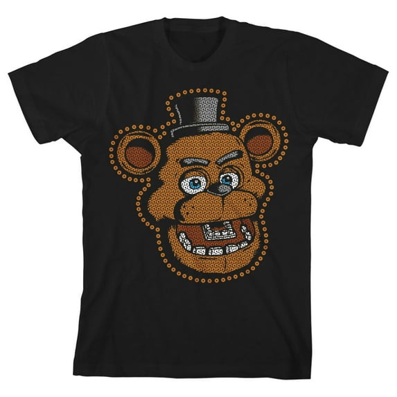 Five Nights at Freddy's Graphic Fake Sequin Freddy Boy's Black T-shirt-M