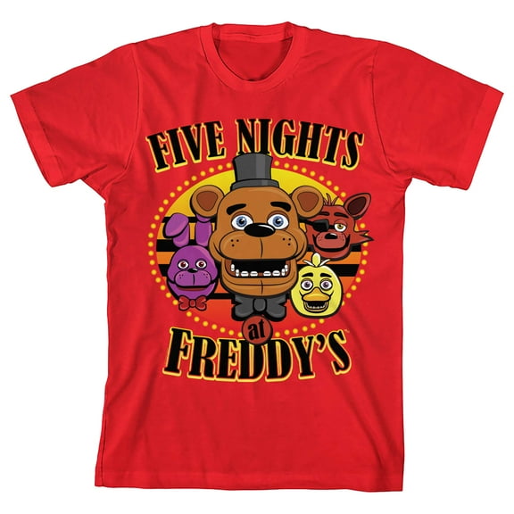 Five Nights at Freddy's Group Character Art Boy's Red T-shirt-Large